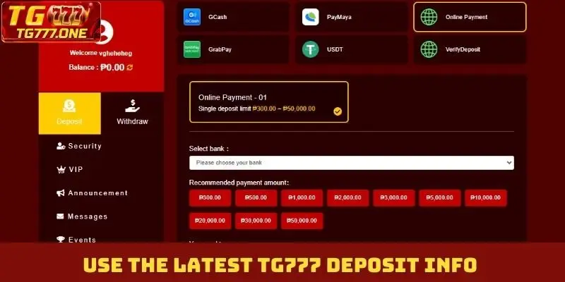 Use the latest TG777 deposit info